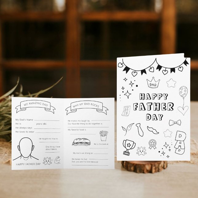 Utskrivbart färgkort för Lycklig Fars dag Anteckningskort (Create unforgettable memories with our DIY Father's Day Coloring Card)