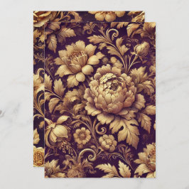 Utskrivbart Lila & Guld Victorian Blommönster Inbjudningar