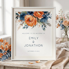 Utskrivbart Navy Bränt Orange Blommigt Välkommen B Poster