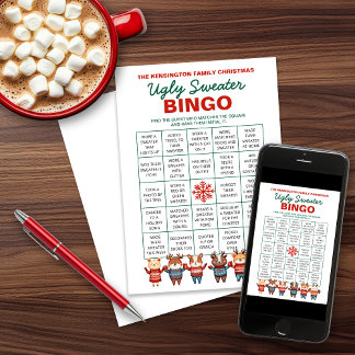Utskrivbart, Ugly Sweater Bingo Game Julkort