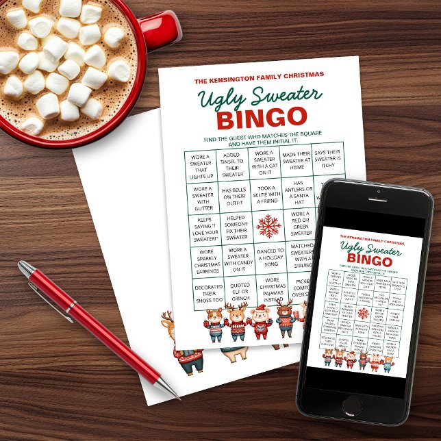 Utskrivbart, Ugly Sweater Bingo Game Julkort (Skapare uppladdad)