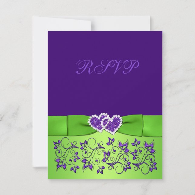 UTSKRIVEN BÅGE Lila Grön Blommig Bröllop RSVP-kort OSA Kort (Framsida)
