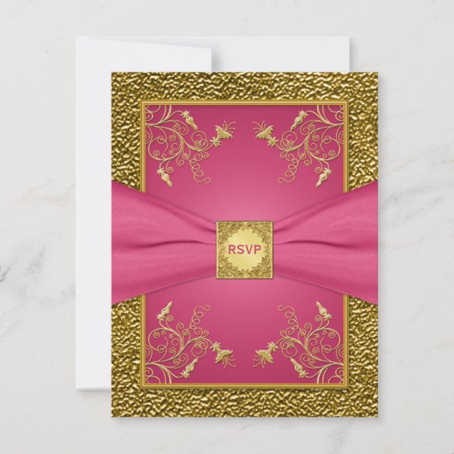 UTSKRIVEN BAND Rosa och Guld Blommig RSVP-kort Inbjudningar (Framsida)