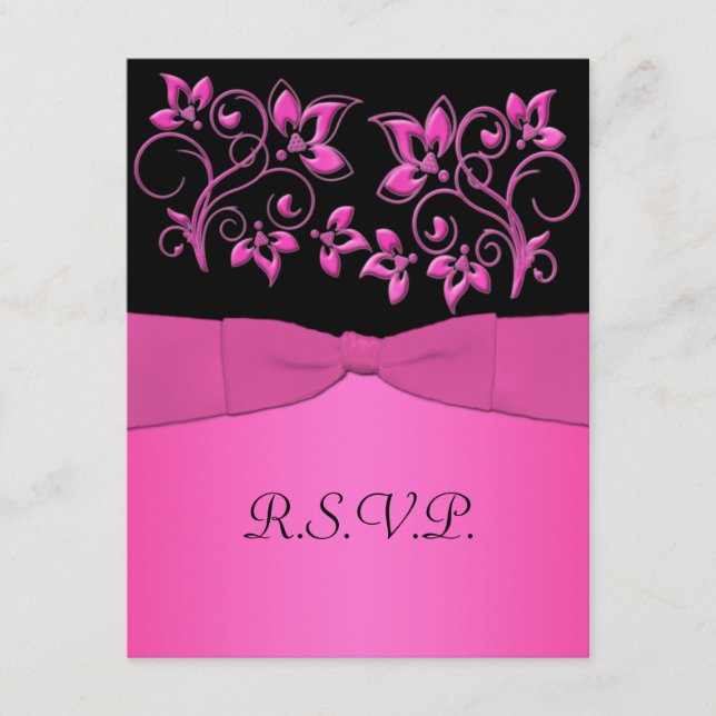 UTSKRIVEN BAND Svart, Rosa Blommig RSVP-kort OSA Kort (Framsida)