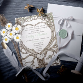 Utskrivet på båda sidors Grönt Boho Hjärtformade Inbjudningar