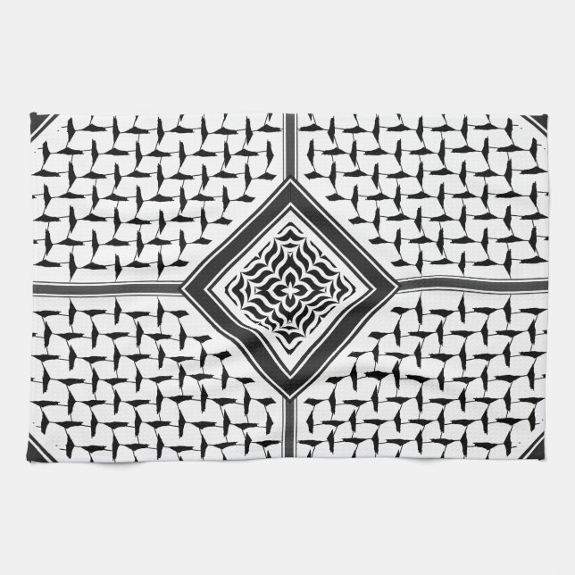 Utskrivet utkast för den palestinska Kuffiya mönst Kökshandduk (Horisontell)