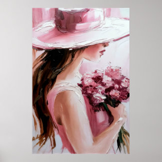 Utskrivning, Romantisk kvinna med blommor – Mjuk r Poster