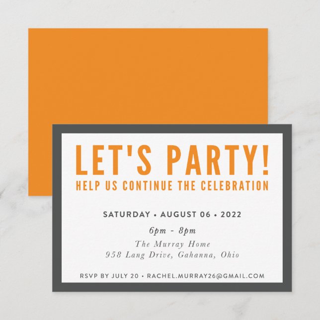 UTSKRIVNINGSORDER för Rachel - Caseys festbilaga Inbjudningar (Fram/baksida)