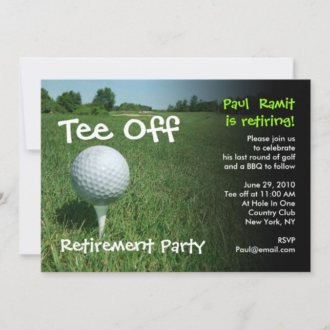 Utslagsplats av inbjudan för Golfpensionparty (Framsida)