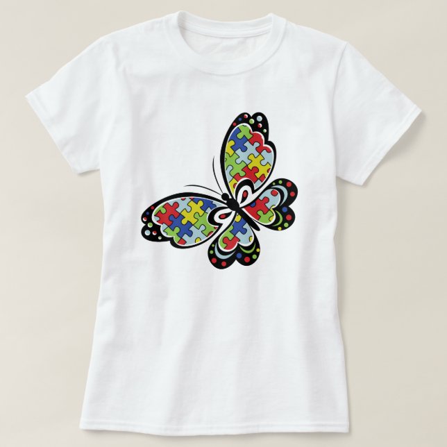 Utslagsplats för Autismmedvetenhetfjäril Tee (Design framsida)