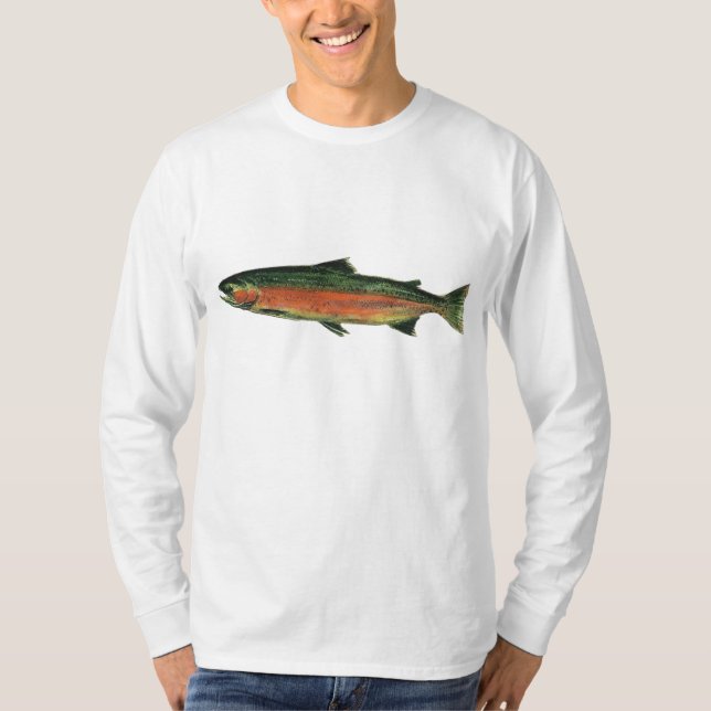 Utslagsplats för långärmadSteelheadforell Tee Shirt (Framsida)