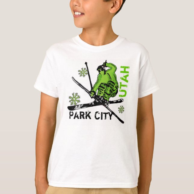 Utslagsplats för pojkar för Park City Utah grön Tee Shirt (Framsida)