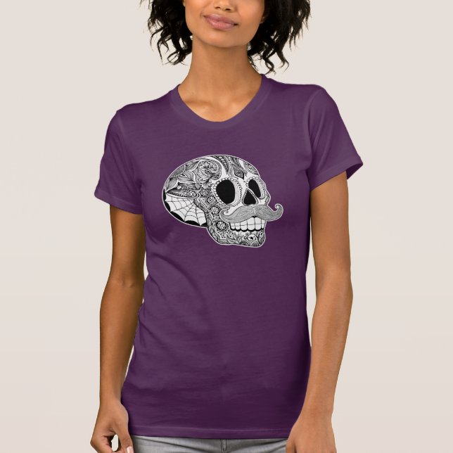 Utslagsplats för skalle för dammustaschsocker t shirt (Framsida)