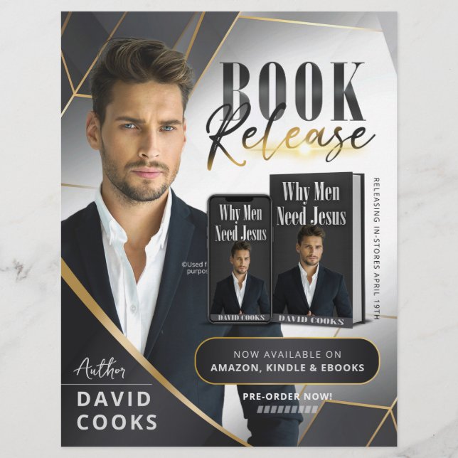 Utsläpp av rökigt Grått och Guld Linjer Bok-lanser Reklamblad (Framsidan)