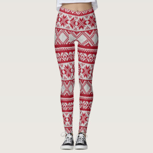 Utsläppt Julafton mönster i rött och vitt Leggings