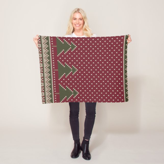 Utsläppt mönster med julgranar fleecefilt (På plats)