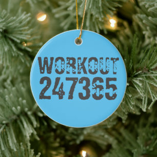 Utsliten och skrapad text Workout 247365 blue Julgransprydnad Keramik