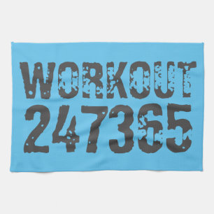 Utsliten och skrapad text Workout 247365 blue Kökshandduk