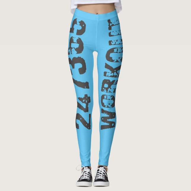 Utsliten och skrapad text Workout 247365 blue Leggings (Framsida)