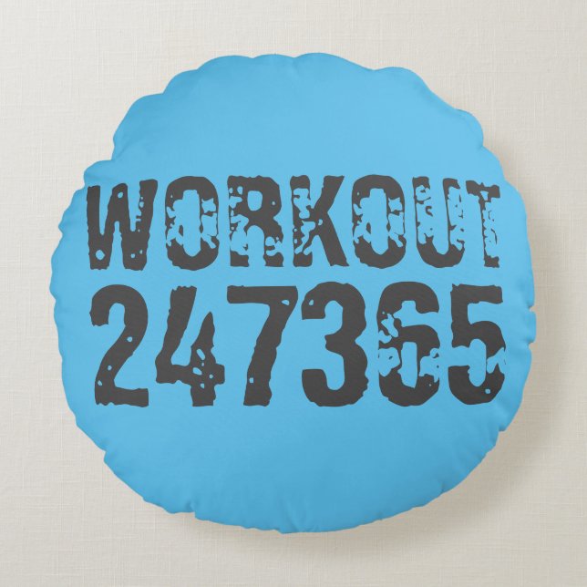 Utsliten och skrapad text Workout 247365 blue Rund Kudde (Framsidan)