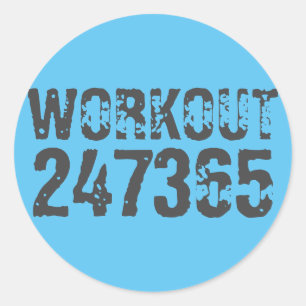 Utsliten och skrapad text Workout 247365 blue Runt Klistermärke