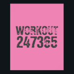 Utsliten och skrapad text Workout 247365 rosa Poster<br><div class="desc">Utsliten och repeterad text Workout 247365 in grått färg med rosa bakgrund. Perfekt för alla som lyfter,  tränar,  bodybuilding och går på gymmet.</div>