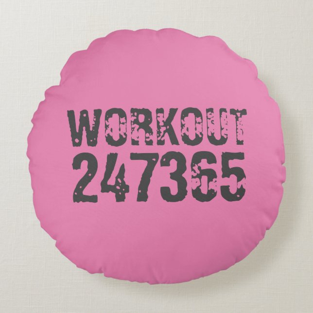 Utsliten och skrapad text Workout 247365 rosa Rund Kudde (Framsidan)