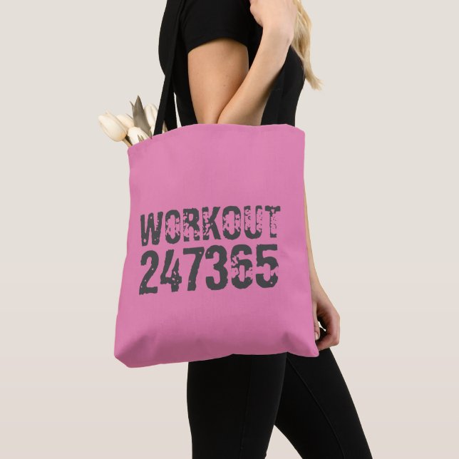 Utsliten och skrapad text Workout 247365 rosa Tygkasse (Närbild)