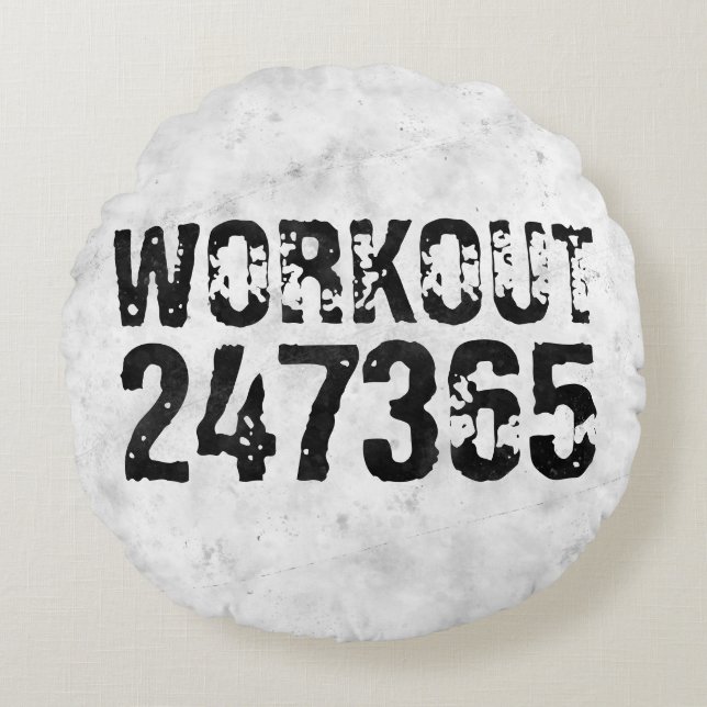Utsliten och skrapad text Workout 247365 rustic Rund Kudde (Framsidan)