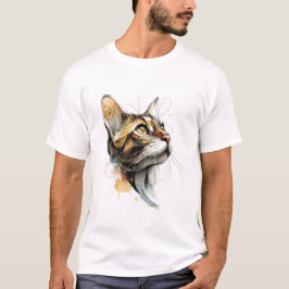Utsmyckad akvarell katt ansikte i bärnstensfärg -  t shirt