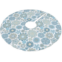 Utsmyckad Aqua Teal Blå Blomma Snöflingor Mönster Julgransmatta Borstad Polyester