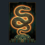 Utsmyckad Art Deco Orm Guldspiral Poster<br><div class="desc">En hypnotisk hoprullad ormsilhuett med lysande gyllene kanter. Symmetrisk Art Deco ram för en djärv,  mystisk och kantig look.</div>