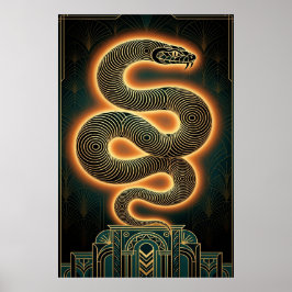 Utsmyckad Art Deco Orm Guldspiral Poster