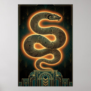 Utsmyckad Art Deco Orm Guldspiral Poster
