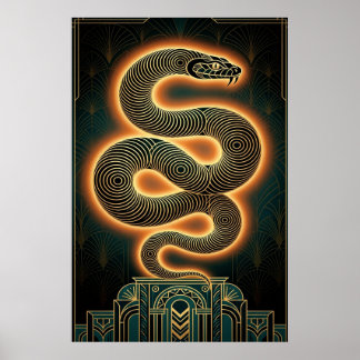 Utsmyckad Art Deco Orm Guldspiral Poster
