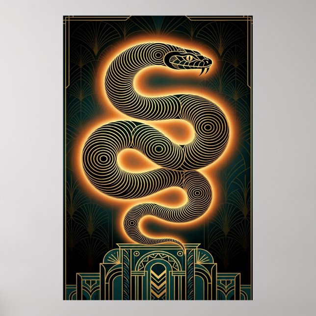 Utsmyckad Art Deco Orm Guldspiral Poster (Framsidan)