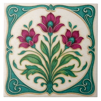 Utsmyckad Art Nouveau-design Keramisk kakel. Kakelplatta