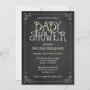 Utsmyckad baby shower för svart tavla för inbjudningar