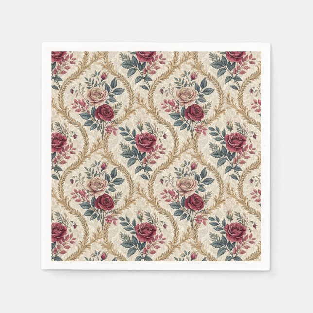 Utsmyckad Barock Ros Damast Vintage Blommönster Pappersservett (Framsidan)