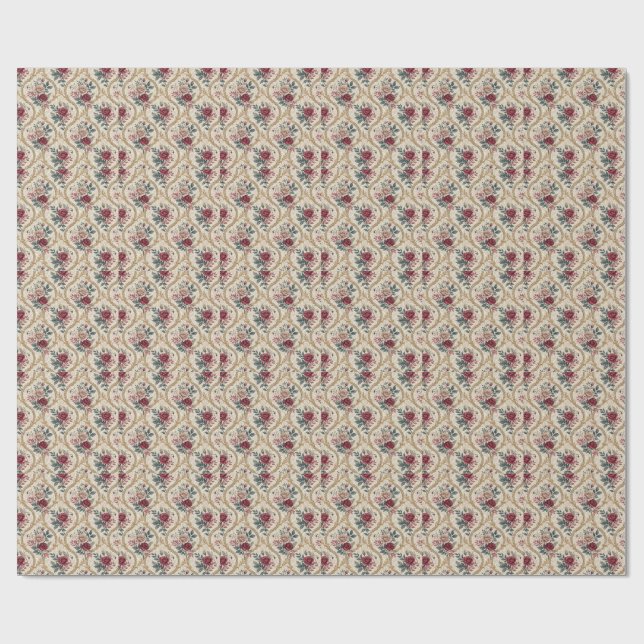 Utsmyckad Barock Ros Damast Vintage Blommönster Presentpapper (Platt)