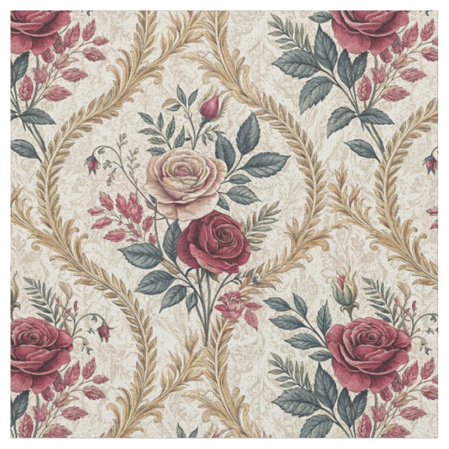 Utsmyckad Barock Ros Damast Vintage Blommönster Tyg (Närbild)