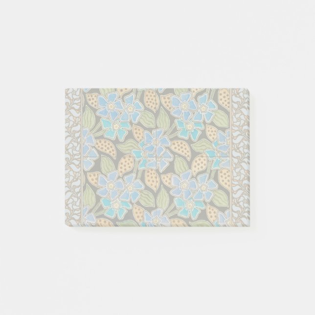 Utsmyckad blå periwinkle blomster klassisk jugends post-it block (Framsida)