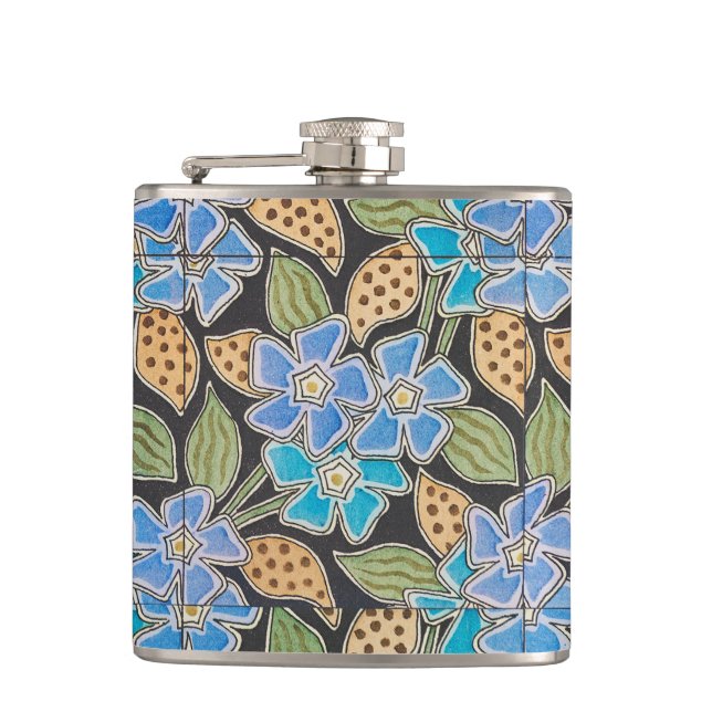 Utsmyckad blå pervin Blommig klassisk Art Nouveau Fickplunta (Framsidan)