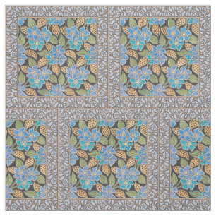 Utsmyckad blå pervin blomster klassisk jugendstil tyg