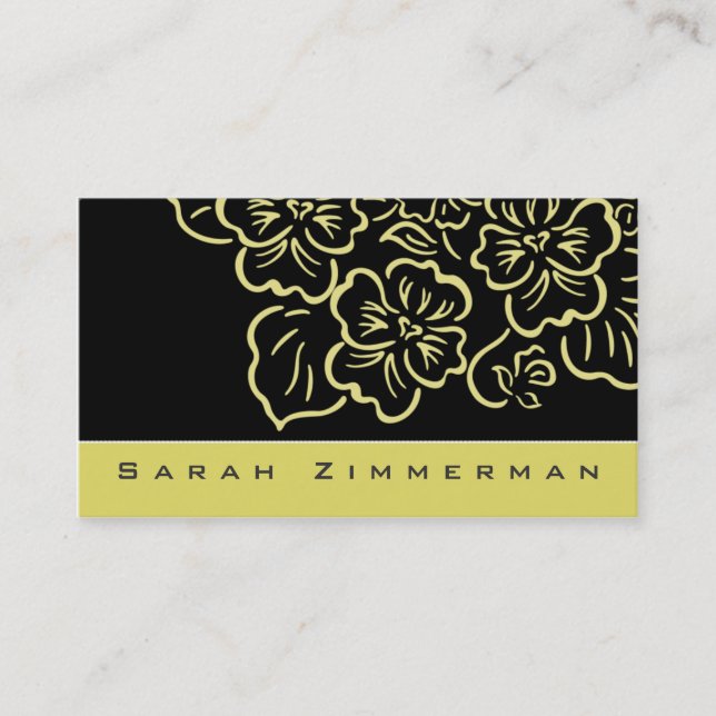 Utsmyckad blom- citron - gul visitkort (Framsida)