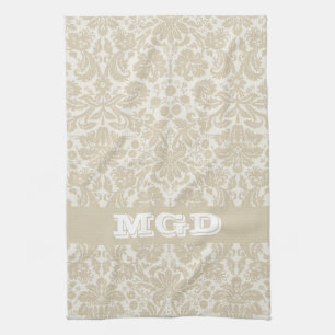 Utsmyckad blom- monogram för art kökshandduk