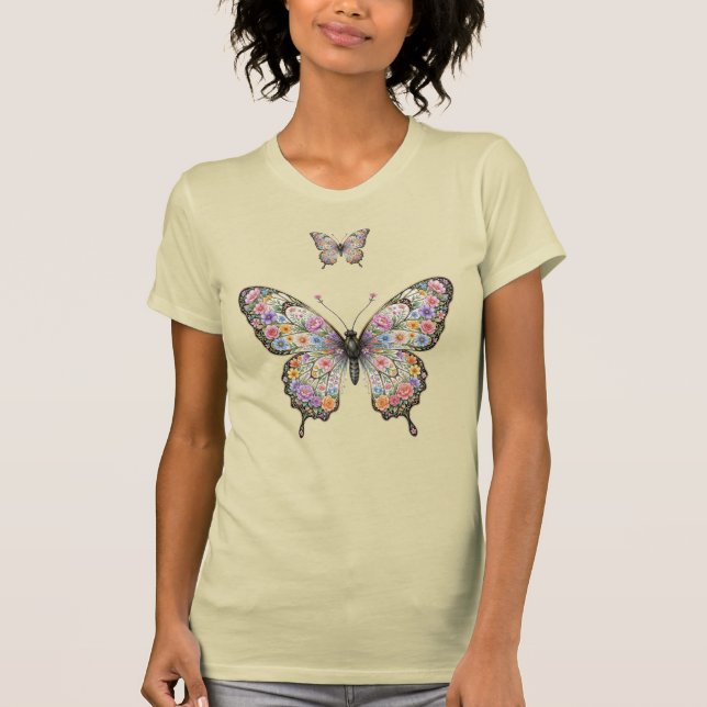 Utsmyckad blomfjäril  t shirt (Framsida)