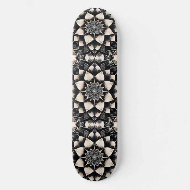 Utsmyckad blommandala-design mini skateboard bräda 18,5 cm (Framsida)