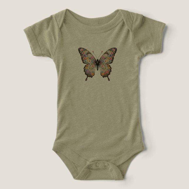 Utsmyckad blommande fjäril t shirt (Design Framsida)
