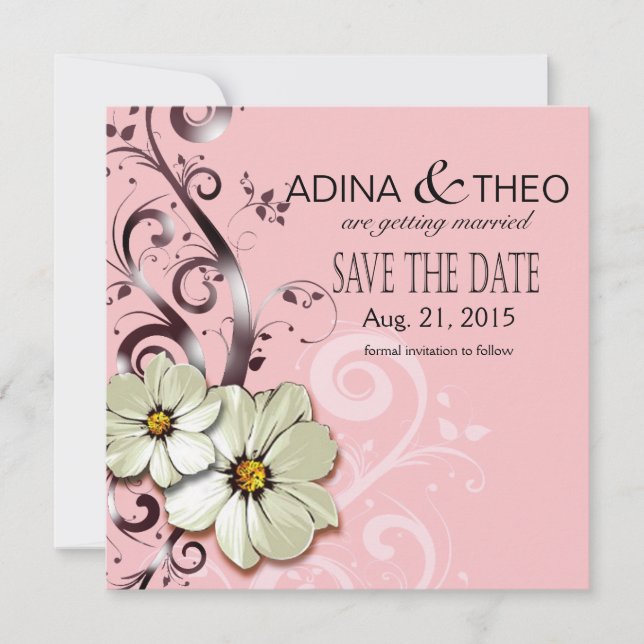 Utsmyckad Blommig Flourish Save the Date | rosa Inbjudningar (Framsida)
